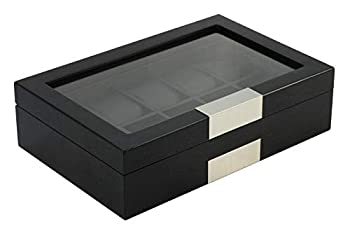 【中古】【インポート品・未当て嵌める】黒いこと木製ウオッチ見せびらかす入れもの ストレージオーガナイザーボックス ステンレススチールアクセント付き添い人 10天下太平