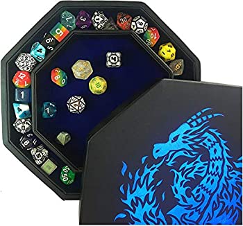 【中古】【輸入品・未使用】Fantasydice - ブルー - ファイアドラゴン - サイコロトレイ - 8インチ 八角形 蓋とサイコロのステージングエリア付き - 5セット (7個セット/標