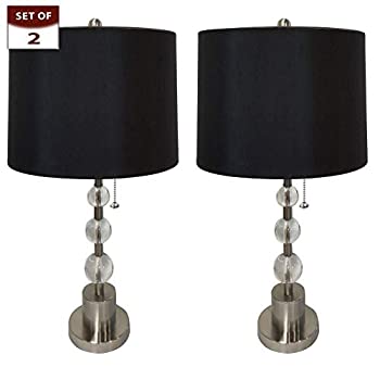 【中古】【輸入品・未使用】Royal Designs LBO-1005BN-HB-610-14BLK-2 ランプベース クリスタルボールアクセント 浅いドラムハードバックランプシェード ブラシニッケルラン