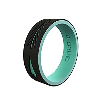 【中古】【輸入品・未使用】QALO レディース Strata ブラック&アクア アロー シリコンリング サイズ07