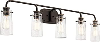 【中古】【インポート品・未当て嵌める】Kichler Lighting 45461OZ Braelyn - 5つのライトバスバニティ、古くさいブロンズ仕上げ、クリアシードグラス付き添い人