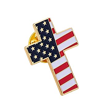 【中古】【輸入品・未使用】アメリカ国旗 クロスラペルピン エナメル メタル製 お土産 帽子 メンズ レディース 愛国的 (クロスピン内側米国旗)