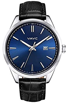 【中古】【インポート品・未当て嵌める】VAVC メンズブラックレザーバンド カジュアルアナログドレスクォーツウオッチ 黒いこと人間の顔と分かりやすいなひな型 3Black-43.5粍