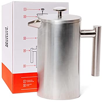 【中古】【輸入品・未使用】ステンレス鋼フレンチプレス温度計付き - 絶縁フレンチプレスコーヒーメーカー - (1.0L | 34 fl oz | Silver)|スカイマーケットプラス