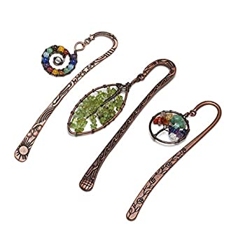 【中古】【インポート品・未当て嵌める】Jovivi アンティーク銅金属元素しおり ビーズしおり お手てお手伝いさん 7チャクラ ヒーリング 結晶 生命現象の木 タンブル貴石\u0026渦状文\u0026岩礁ビーズ 3