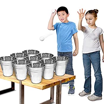【中古】【輸入品・未使用】Gamie Bucket ピンポンボールゲーム メタルバケツ9個 ボール12個 数字ステッカーシート1枚 - 子供と大人のための楽しいパーティーアクティビティ