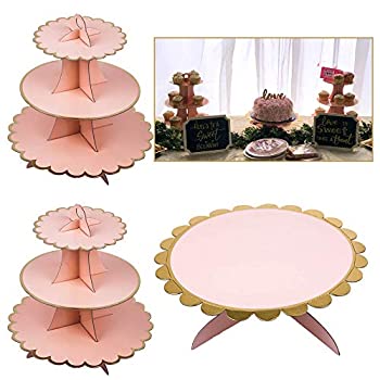 【中古】【輸入品・未使用】3パック 段ボールカップケーキスタンド デザートタワー 3段 (2個) + 1段 (1個) ペーパーケーキスタンド (ピンクとゴールド)