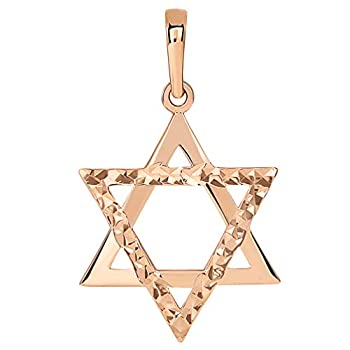 【中古】【輸入品・未使用】14k ローズゴールド 高光沢と輝くカット ヘブライ ダビデの星ペンダント (25 x 15mm)|スカイマーケットプラス