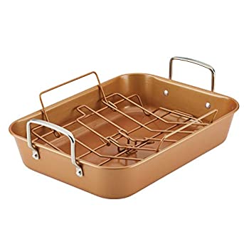 【中古】【輸入品・未使用】Ayesha カリー ノンスティックロースター/ローストパン ラック付き 11インチ&times;15インチ ブラウン｜スカイマーケットプラス