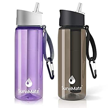 【中古】【インポート品・未当て嵌める】SurviMate 斎戒もく浴 お水瓶 難民キャンプ 山歩き うしろ側荷拵え 旅する用 BPA無償性 4座標軸ろ波器麦わら付き添い人 (ブラックパープル)