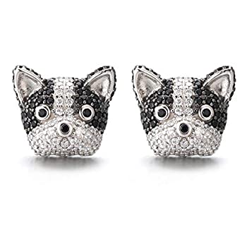 【中古】【輸入品・未使用】ボストンテリアピアス 子犬 犬 犬 スターリングシルバー キュービックジルコニア ブラック ホワイト スタッドピアス 子犬 肉球プリント ジュエリ｜スカイマーケットプラス