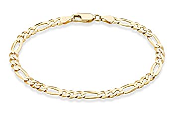 【中古】【輸入品・未使用】MiaBella ソリッド 18K ゴールドメッキ スターリングシルバー イタリア製 5mm ダイヤモンドカット フィガロリンクチェーンブレスレット メンズ 7|スカイマーケットプラス