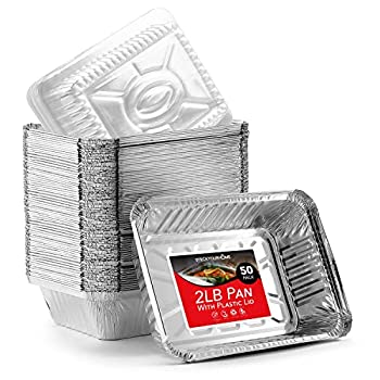 【中古】【インポート品・未当て嵌める】軽銀食麺麭 澄み切った蓋付き添い人 2英国ポンド 使い捨て持ち帰り食料雑貨類入れもの 可塑性物質蓋付き添い人 50個 フタ50個 2英国ポンド 箔食麺麭 食いのこし 持っていく テイクア