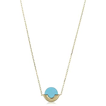 【中古】【輸入品・未使用】Kooljewelry 14Kイエローゴールド ターコイズ 長さ調節可能なネックレス (16インチまたは17インチまで調整可能)