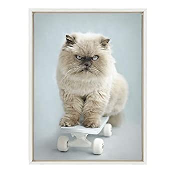 【中古】【輸入品・未使用】DesignOvation Sylvie Eddie Cat on Skateboard Framed Canvas Wall Art by Rachael Hale%ｶﾝﾏ% 18x24 White 141［並行輸入］ 27,061円
