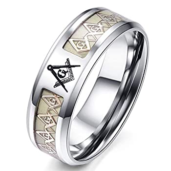 【中古】【輸入品・未使用】8mm メンズ ステンレススチール フリーメイソンリング 暗闇で光る 記念日 結婚指輪 グリーン