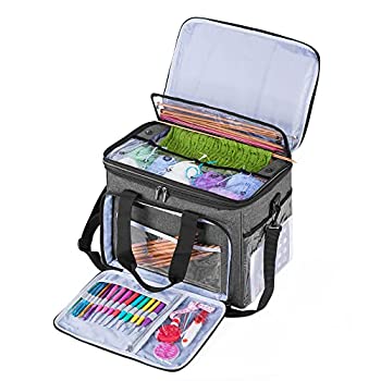【中古】【輸入品・未使用】Teamoy ニットバッグ 糸収納トートバッグ 内側の仕切り付き 糸と未完成のプロジェクト用 (カバー付きL グレー)