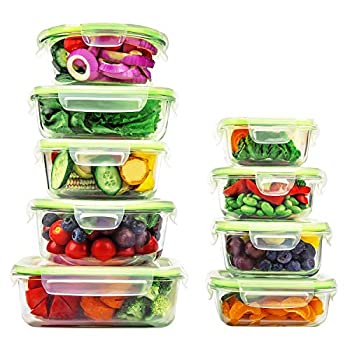 【中古】【輸入品・未使用】GLASSWELL ガラス製食品保存容器 9個パック ロック蓋付き 密閉&漏れ防止 BPAフリー 食洗機/オーブン、冷凍庫/電子レンジ対応|スカイマーケットプラス