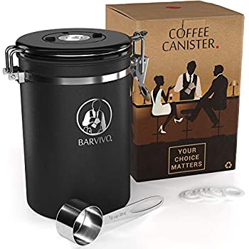 【中古】【輸入品・未使用】BARVIVO ステンレススチールコーヒーキャニスター - L - 最高のコーヒー豆と地面を数か月新鮮に保ちます - 密閉容器 CO2リリースバルブ付き 日付