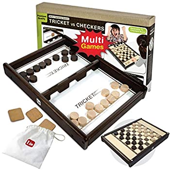 【中古】【輸入品・未使用】Tricket VS Checkers 木製 マルチテーブルトップ 屋内 ポータブル ボードゲーム 子供と家族に