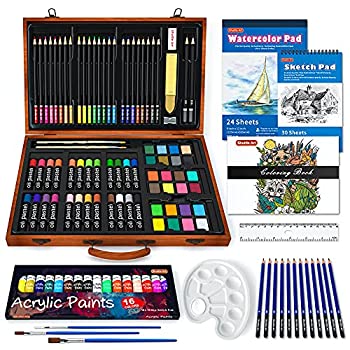【中古】【輸入品・未使用】Shuttle Art お絵かきセット アートセット 画材セット 115点 色鉛筆 アクリル絵の具 固形水彩 デッサン鉛筆 パステル 無毒 塗り絵 スケッチ 水彩