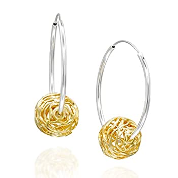 【中古】【輸入品・未使用】Stera Jewelry 925シルバー 30mm エンドレスフープイヤリング 14Kゴールドメッキ 装飾ボール型ビーズ