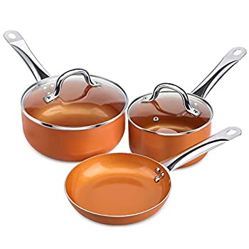【中古】【輸入品・未使用】SHINEURI 銅製調理器具パンとポット5点セット - 8インチ フライパン 1.5クォート ソースパン 蓋つき2.5クォート フライパン フライパン グリルロ