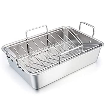 【中古】【輸入品・未使用】TeamFar ローストパン 15インチ Lサイズ 七面鳥ロースター ラザニアパン Vラック&冷却ラックセット ステンレススチール 感謝祭 クリスマス 健康