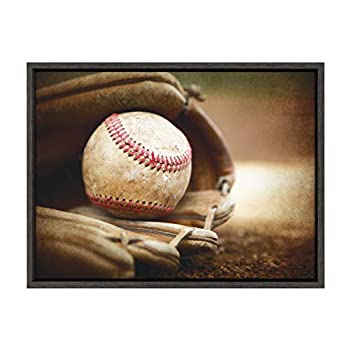 【中古】【インポート品・未当て嵌める】DesignOvation Sylvie Baseball Glove at Home Plate Framed Canvas by Shawn St. Peter%ｶﾝﾏ% 18x24 Dark Grey%ｶﾝﾏ% Transitional Sports Wall D