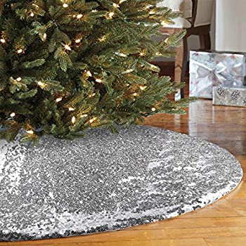 【中古】【輸入品・未使用】yuboo クリスマスツリースカート 48インチ 刺繍スパンコール クリスマスツリーデコレーション ホリデー用 (シルバー)|スカイマーケットプラス