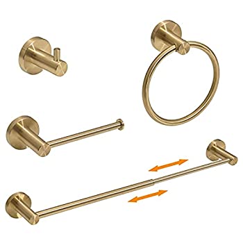 【中古】【輸入品・未使用】BESy 4ピースバスルームアクセサリーセット (16~26インチに調節可能なタオルバー タオルリング トイレットペーパーホルダー タオルフック ) 壁掛