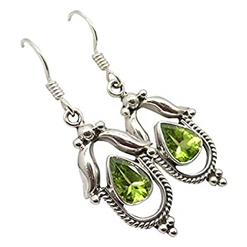 【中古】【インポート品・未当て嵌める】SilverStarJewel ソリッドスターリングシルバー ペリドットアンティークルックイヤリング 1.6in バーラット製