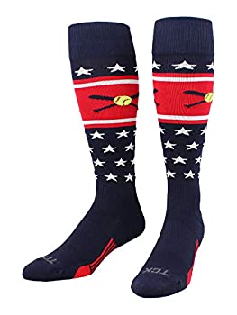 【中古】【インポート品・未当て嵌める】TCK Patriotic USA ソフトボール靴下 ソフトボール野球バットのロゴタイプ入り口・入口 L 青色