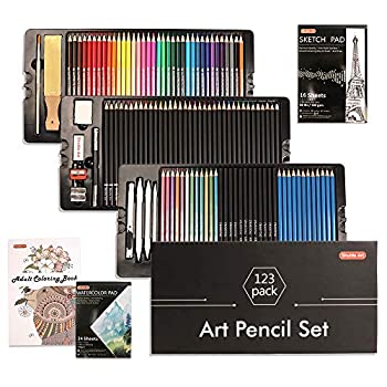 【中古】【輸入品・未使用】Shuttle Art 色鉛筆 デッサン鉛筆 123点セット メタリック色 消しゴム 鉛筆削り 大人の塗り絵 素描 水彩紙 子供用 初心者 アーティスト プレゼン