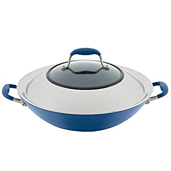【中古】【インポート品・未当て嵌める】Anolon Advanced Home 固体性アルマイト工業ノン突っ支い棒中華鍋 側面手持ち部分付き添い人 14in インディゴ