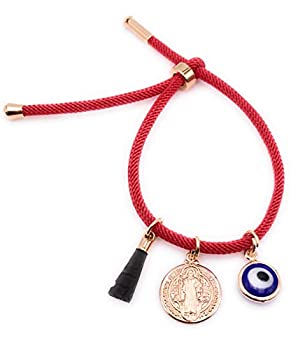 【中古】【輸入品・未使用】LESLIE BOULES 18Kゴールドメッキ 聖ベネディクト レッドストリング ブレスレット 調節可能なチャーム 邪眼 & 上品 本物のアザバッシュハンド