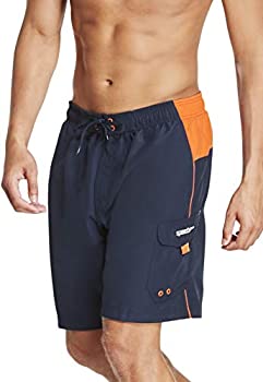 【中古】【インポート品・未当て嵌める】Speedo スイムトランク マリーナ 運動競技 無地 膝丈 ピーコート S メンズ競技水着-競技水着-水泳