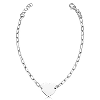 【中古】【輸入品・未使用】Kooljewelry 925スターリングシルバー ロジウムメッキ ハートブレスレット (7~7.5インチまで調整可能)|スカイマーケットプラス