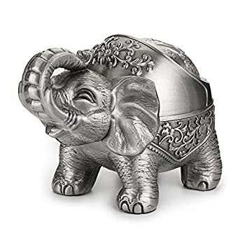 【中古】【輸入品・未使用】Hipiwe 象の防風灰皿 蓋付き 卓上金属製タバコ灰皿 屋内外用 ユニークなタバコ灰皿 パティオ/屋外/オフィス/ホームデコに シルバー
