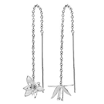 【中古】【輸入品・未使用】美しいぶら下がりユリの花 .925スターリングシルバー スレッドスライドイヤリング