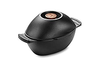 【中古】【輸入品・未使用】Outset 76495 鋳鉄シーフード&マッセルポット 蓋付き 空の貝殻用 2.5クォート ブラック
