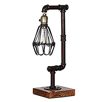 【中古】【輸入品・未使用】[IJ INJUICY ] [ヴィンテージテーブルランプ 木製&水パイプデスクアクセントライトベース ベッドサイド ベッドルーム リビング、ダイニングルー