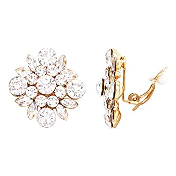 【中古】【輸入品・未使用】Rosemarie & Jubalee レディース 輝くクリスタルラインストーン フラワーバーストクリップオンイヤリング 1インチ ゴールド