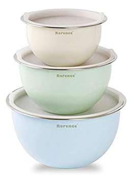 【中古】【輸入品・未使用】Rorence ステンレススチール ミキシングボウル 蓋付き 積み重ね可能 カラフル キッチン用 3個セット 1.5クォート 3クォート 5クォート