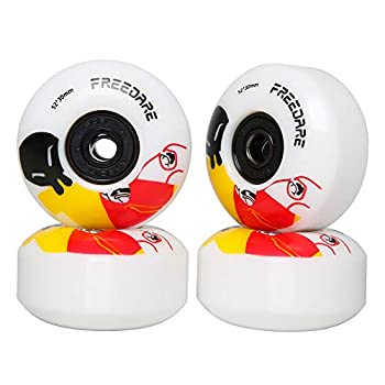 【中古】【輸入品・未使用】FREEDARE スケートボードホイール 52mm ベアリングとスペーサー付き イエロー 4個パック