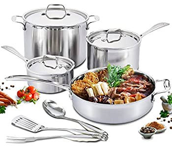 【中古】【輸入品・未使用】Mockinsプレミアムグレードのステンレススチール調理器具セット ? 鍋とフライパンと調理器具10点セット。3層構造のボディ。純粋なアルミニウムコ|スカイマーケットプラス