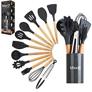 【中古】【輸入品・未使用】Max K キッチン用品セット 12点 シリコンチップ、木製ハンドル、カウンタートップホルダー付き - フライ、料理、ミキシング、サービング用食品グ｜スカイマーケットプラス