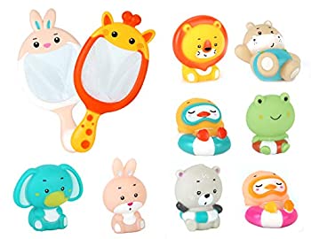【中古】【輸入品・未使用】JoyGrow お風呂おもちゃ 水遊びおもちゃ シャワー 動物すくい 漁網2本 お風呂遊び プールトイ 噴水 音出す動物 カエル 象 ウサギ 10点セット カ
