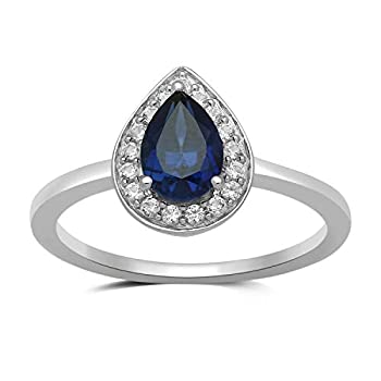 【中古】【輸入品・未使用】Jewelili スターリングシルバー ブルーサファイア ダイヤモンドリング