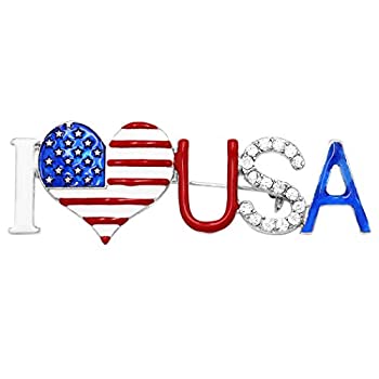 【中古】【輸入品・未使用】Rosemarie & Jubalee レディース I Love USA 愛国心 アメリカ国旗 ハートエナメルとクリスタルブローチピン 2.5インチ